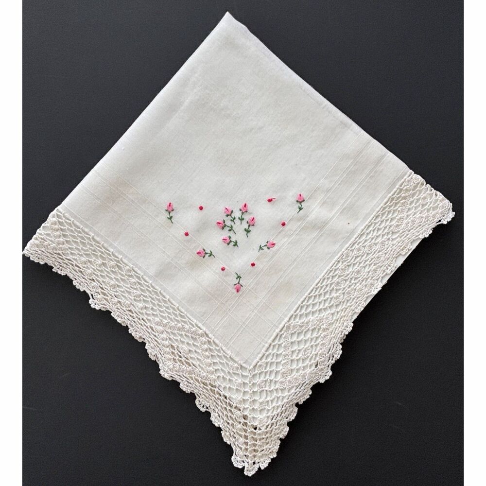 Heirloom Embroidered Lacy Bridesmaid Handkerchief Wedding Cottage Vintage